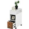 HOMYLIN Piccoli tavolini stretti, tavolini con cassetto e ruote, comodini per soggiorno, 50 x 25 x 68 cm, bianco