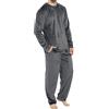 Cexiakong Pigiama da uomo foderato in pile, lungo, invernale, caldo, set di due pezzi, pigiama da uomo, a maniche lunghe, in spugna, per uomo, con tasche attive, grigio scuro, L