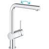 GROHE Minta - Miscelatore monocomando per lavello cucina con doccetta estraibile (bocca alta a L, cartuccia in ceramica da 46 mm, bocca girevole a 360°), 328 mm, cromato, 30274000