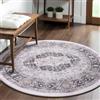 Carvapet Lavabile Tappeto Rotondo 150cm Antiscivolo Sottile Grigio Tappeto a Cerchio Salotto Cameretta Soggiorno Medaglione Retrò Stampato Tappeti di Zona
