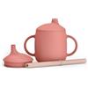 Suavinex, Tazza didattica per bambini 3 in 1: tazza con beccuccio + tazza con cannuccia + tazza, in silicone antigoccia, con manici, lavabile in lavastoviglie e adatta al microonde, +6 mesi, Rosa