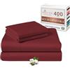 Pizuna Linens Pizuna Set lenzuola letto matrimoniale Cotone 140x200 cm Rio Rosso, 400 fili con trama Sateen in 100% Cotone a fiocco lungo Completo lenzuola con 1 lenzuolo con angoli, 1 lenzuolo sopra, 2 federe
