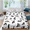 Loussiesd Set di biancheria da letto con grazioso gatto con stampa di gattini, per bambini, per bambini, ideale per la camera dei bambini, leggero, nero, bianco, con 1 federa