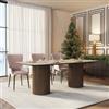 DEGHI Tavolo 220x103 cm con top effetto travertino e base cannettata rovere e nero - Truman