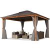 TOOLPORT Gazebo da giardino 4x4 m look legno, tetto Hardtop in acciaio, 4 teli laterali color grigio