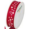 Halbach Seidenbänder Nastro regalo cuori, larghezza 25 mm, lunghezza 18 m, nastro stampato con motivo a cuore, nastro perfetto per matrimonio o San Valentino, colore: rosso/bianco