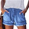 NLAND Pantaloncini Estivi da Donna Jeans Estivi Larghi Shorts Casual con Coulisse Donna Pantaloncini da Spiaggia Tinta Unita(Blu Acceso,S)
