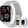 Iaret Smartwatch Donna Chiamata Bluetooth e Risposta Vivavoce, Smart Watch da SpO2 Cardiofrequenzimetro, Orologio Fitness 8 modalità Sport Notifiche Messaggi Whatsapp per Android/iOS Argento