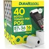 Eurocali 40 Rotoli Carta POS 57x36 Rotolini Termici per Scontrini Ricevute Bancomat | DuraRoooll Rulli Carta Termica 16m Compatibile con Nexi SumUp Pax Axerve Ingenico Smart POS Carte di Credito