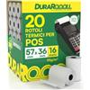 Eurocali 20 Rotoli Carta per POS 57x36 Rotolini Termici DuraRoooll - Rulli Carta Termica 16m Compatibile con Nexi SumUp Pax Axerve Ingenico Smart POS - Rullini per Scontrini Ricevute Bancomat Carte di Credito