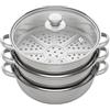 miihgnos Steamery - Set di pentole a vapore, 3 ripiani, 28 cm, con manici robusti, pentola a vapore con coperchio in vetro, per piano cottura a induzione, piano cottura in vetroceramica, colore: argento