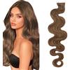 SEGO Extension Biadesive Capelli Veri Biadesivo 20 Ciocche Adesive Tape Marrone Remy Human Hair Naturali Mossi Ricci 50g (40cm, #6 Castano Chiaro)