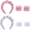 Coyanyu 6 Pezzi Fascia Spa, Moda Spugna Terry Tessuto Fascia Capelli Gonfi, Fasce Imbottite Fascia Trucco e Set Polsiera per Donne Lavaggio Viso Cura Della Pelle Bianco e Rosa