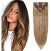 SEGO Extension Clip Capelli Veri Set da 8 Ciocche Singole 100% Remy Human Hair Naturali Lisci Full Head 50cm 70g # Biondo Scuro