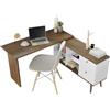 Madesa Scrivania ad Angolo a Forma di L con 2 Cassetti e 4 Ripiani, Scrivania Angolare per Bambini e Adulti, 150 cm - Bianco/Marrone