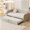 MOBETTRES Letto imbottito Divano letto allungabile con strisce verticali con rete a doghe, letto multifunzione, tessuto di lino confortevole e traspirante (materasso non incluso) (beige, 90/180 x 190 cm)