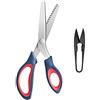 KUONIIY Forbici Seghettate, Set Forbici Zig-Zag Professionali, Forbici Dentellate per Tagliare Tessuti, Adatte per Sarti, Include Forbici Zigzag + Tagliafilo, Blu Scuro-Rosso
