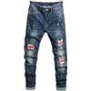 ZMIN Strappato Jeans Slim Uomo Lavato Blu Stretch Skinny Little Feet Pantaloni Denim Patch Vernice Dot Hip Hop Pantaloni Maschio, Blu, 50