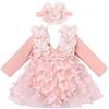 FYMNSI Vestito da bambina per 1 compleanno, con scollo a V, a maniche lunghe, abito da principessa, vestito autunnale, servizio fotografico neonato, rosa farfalla, 12-18 Mesi