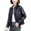LCDIUDIU Giacche In Vera Pelle da Donna, Maniche Lunghe Rosso Scuro Bottoni Automatici Sul Risvolto Cardigan Patchwork Tasche Laterali Cappotti In Pu Capispalla Casual Alla Moda E Larghi Top Corti N
