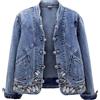 Goolecrimp Giacca di jeans con ricamo da donna moda Casual farfalla ricamo bottone stampato giacca di jeans primavera e autunno Casual da donna con bottoni con tasche (Blu,M)