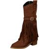OBiQuzz Stivali da cowboy, da equitazione da donna, stile retrò, gotico, con frange, con chiusura lampo, da donna, marrone, 36