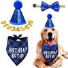 Fantasyon Cappello di compleanno per cani, cappello da festa con colletto a fiocco e numero dorato, set di papillon per cani, compleanni, cappelli, gatti, decorazioni per feste di compleanno (blu)