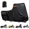 DOCEPERT Telo di copertura per moto, impermeabile, 600D, 5 strisce riflettenti, 2 fori per l'aerazione, per modelli Touring (box 274 x 111 x 142 cm, Nero)