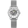 BOLYTE MG ORKINA Orologio da donna originale con quadrante scheletrato automatico analogico da polso con cinturino in maglia intrecciata in acciaio inox (Argento e Bianco)