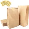 Fousenuk 50 Pezzis Sacchetti Carta Kraft 13 x 8 x 24 cm, Sacchetto Regalo con 84 Adesivi, Buste di Carta, Sacchetti di Carta Marroni per Alimenti, Confezionare Pane, Caramelle, Sandwich, Pizze