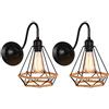 iDEGU Applique da parete industriale nero, set di 2 lampade da parete vintage design retrò paralume lampada a gabbia in metallo con corda di canapa, 20 cm