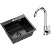 VBChome Lavello da incasso in acciaio inox con rubinetto, 50 x 45 cm, colore nero, in acciaio inox, con foro per rubinetto, in acciaio inox, colore: argento cromato