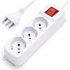 Aigostar - Multipresa Ciabatta elettrica Polivalente a 3 Posti, 250v/2500W, Cavo 1.5m. Color Bianco