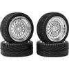 KINGCOO - Set di pneumatici e ruote per auto, 4 pezzi, 65 mm, rivestimento in plastica, 12 mm, esagonali per 1/10 RC On-Road Run-Flating Touring Racing Auto (argento)