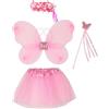 KarneLux Costume da fata per bambini, 4 pezzi, per ragazze - farfalla, travestimento da principessa con tutù, ali, bacchetta magica e cerchietto per carnevale - età 3 - 8 anni