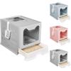 OHMG Lettiera per gatti in acciaio inox, con coperchio e accessori, inclusa pala e tappetino, per gatti, chiusa, grande, XXL Cat Litter Box, vassoio estraibile (cenere, 51 x 41 x 38 cm)