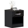 Vida Designs Hulio Comodino Lucido Nero, 1 Cassetto con Maniglie e Guide in Metallo, Supporto Unico Anti-Deformazione per Cassetti, Arredo per Camera da Letto