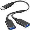 AXFEE Splitter Sdoppiatore USB Y, Cavo Splitter, Tipo C a USB2.0 Prolunga Cavo, per MacBook Pro, Google Pixel, Galaxy S9/Note 8 Nero