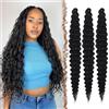 FESHFEN Ocean Wave Crochet Hair extension - 3 Pezzi Estensioni Capelli per Treccine a Onde Nero Sintetici Ondulati Braiding Trecce Boho Posticci Extensions per Donne, 55 cm