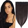 TESS Extension Capelli Veri Clip Nero 35 cm, Extension Clip Capelli Veri Fascia Unica 5 Clips Extension Capelli Clip 40 g #1B Nero naturale Extension Capelli