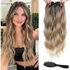 FFWTPY Extension Capelli Veri Clip Set con Parrucca Donna Ondulata e Pettine Coda Finta Capelli Ricci Chignon Finto Coda Extension Naturale con Pinza(Marrone)