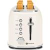 Aigostar Tostapane vintage, 2 fette con fessure extra larghe, 4 funzioni con funzione bagel, tostapane, 6 livelli di tostatura, 800W, acciaio inossidabile, vassoio raccogli briciole rimovibile, Cream
