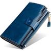 FORRICA Donna Portafoglio in Vera Pelle Lungo Portamonete Cellulare Portafogli Grande Borsellino Donna Borsa Clutch RFID Blocco Porta Carte di Credito Blu