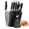 NANFANG BROTHERS Set di Coltelli da Chef Damasco, Ceppo di Coltelli in Legno di Faggio con Set di Coltelli da Cucina, Giapponese Set di Coltelli da Cucina VG10 Steel Nero