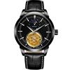 BOLYTE Orologio da uomo antico a carica automatica, 24 ore con quadrante solare e luna, scheletro cavo con cinturino in pelle, Nero , Cinturino