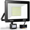 YIQIBRO 100W Faretto LED da Esterno con Sensore di Movimento, Faro LED Esterno con Sensore di Movimento IP67 Impermeabile, 10000LM 6500K Luce di Sicurezza per Ingresso, Cortile, Patio, Garage