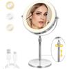 Cuteefun Specchio Trucco con Luci, Specchio Ingranditore 10X Su Supporto, Altezza e Luminosità Regolabili, Rotazione a 360°, Specchio per Il Trucco Bifacciale Ricaricabile per Tavolo da Toeletta