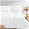 Simply Amelia Set copripiumino di alta qualità alberghiera, 100% cotone spazzolato, satinato a righe, con federe, morbido e facile da pulire (bianco, super king (260 x 220 cm)