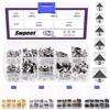 Swpeet 150 pezzi, 6 misure, 6 mm/7 mm/8 mm/9 mm/10 mm/12 mm, argentato, borchie a piramide per borchie in metallo, per borse, vestiti, scarpe, rivetti, artigianato fai da te