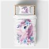 DJDEA Copripiumino Singolo Bambina, Set Letto Singolo Bambina Microfibra, Copripiumino Singolo Unicorno 155 x 220 cm con 2 federe 50 x 75 cm